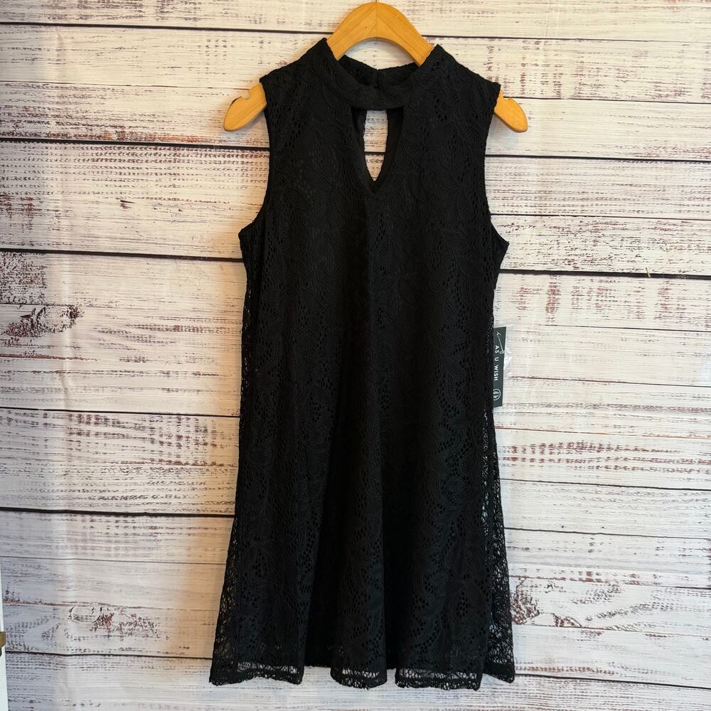 AS U WISH SLEEVELESS BLACK LACE COCKTAIL DRESS NWT